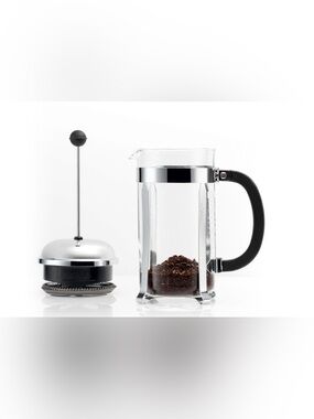 Bodum Clear Glass French Press with Black Handle and Silver Accents
